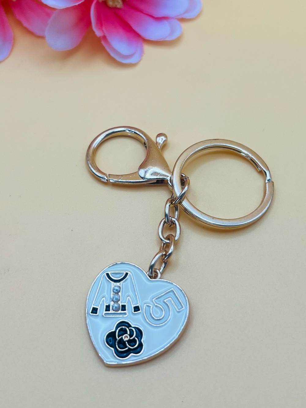 Enamel Heart Keychain or purse charm in gold tone